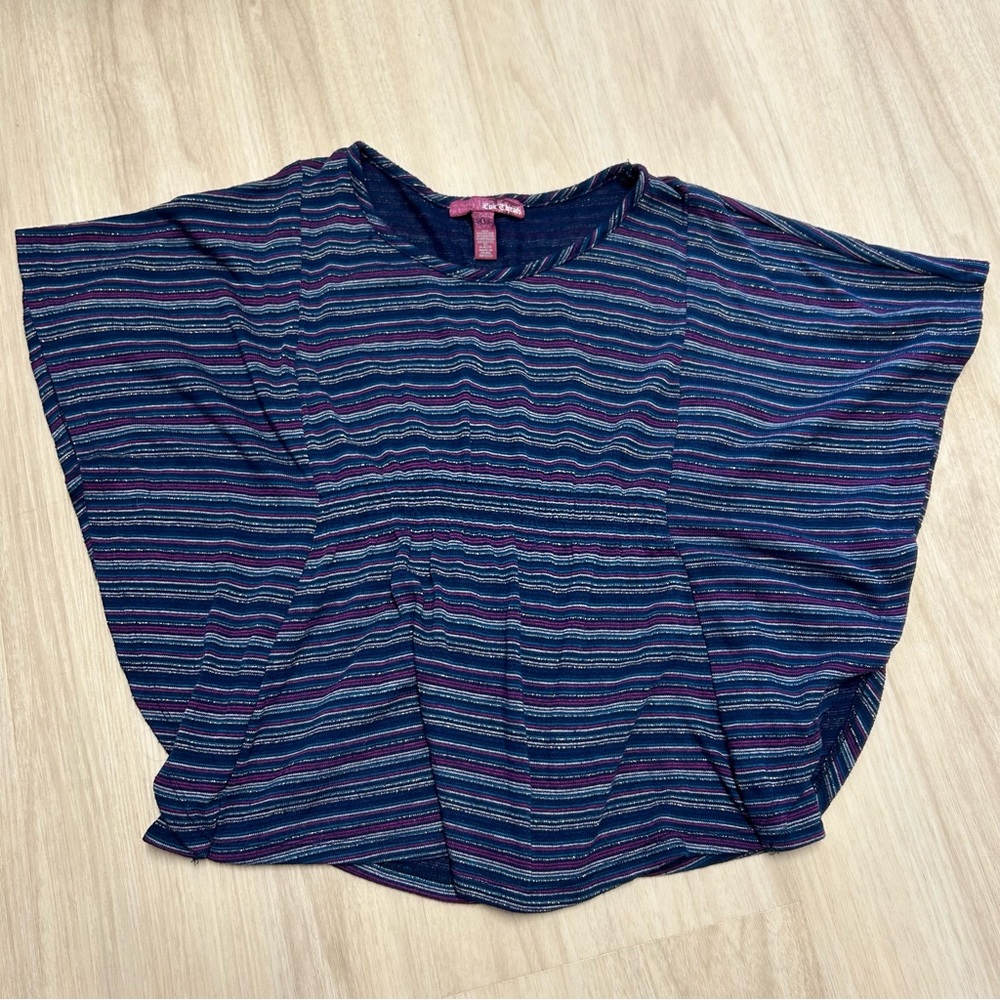 Epic Threads Blue Metallic Purple Stripe Dolman Kimono Top‎ Girls Size Large.